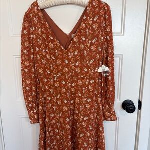 Altar'd State Rust Floral Long Sleeve Dress
